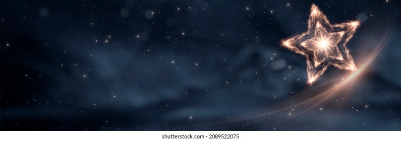Dark festive background with gold star and snowflake, snow, abstract golden Christmas decoration with festive lights. New Year's abstraction, magical holiday atmosphere. 3d illustration.  - Shutterstock ID 2089522075