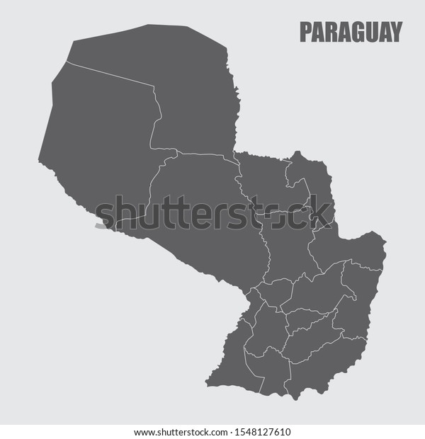 The dark\
gray map of Paraguay divided into\
regions