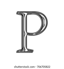 Shiny Black Metallic Glass Uppercase Or Capital Letter P In A 3d