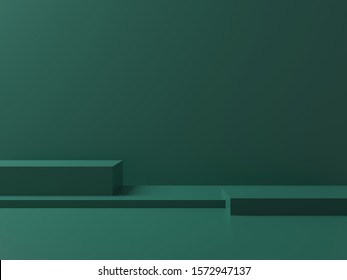 Dark green background with geometric shape podium for product. 3D Rendering. Stock Illustration