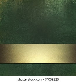 Dark Green Background With Grunge Texture And Gold Ribbon Stripe Design Layout