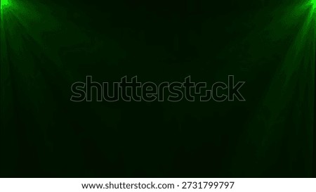 A dark green background with soft light beams emanating from the top corners, creating a dramatic and atmospheric effect