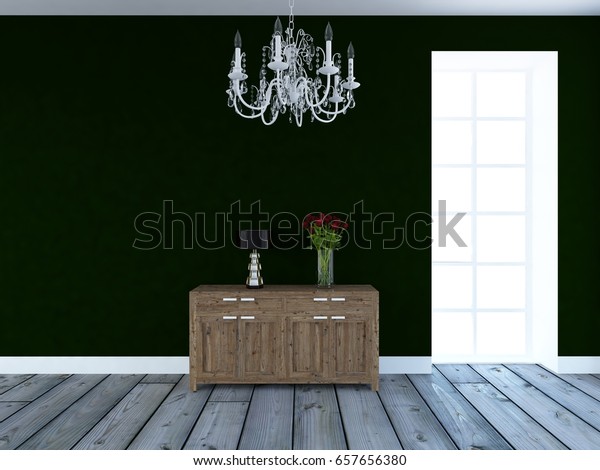 Dark Green Empty Interior Dresser 3d Stock Illustration 657656380