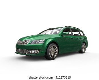 Dark Green Family Car - Studio Shot - 3D Illustration