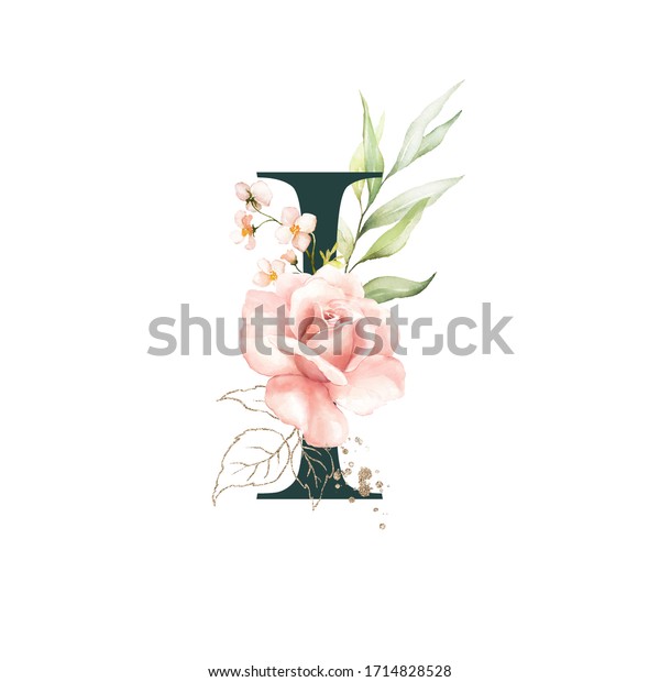 Dark Green Floral Alphabet Letter Peach Stock Illustration 1714828528