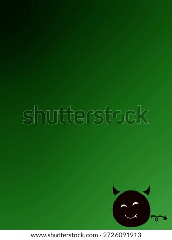 Dark green gradient background with minimal devil icon. 