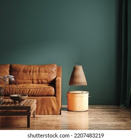 Dark Green Home Interior With Old Retro Furniture, 3d Render