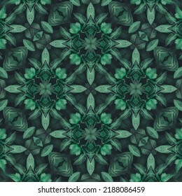 Dark Green Leafy Abstract Pattern Design 