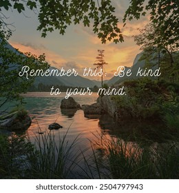 Dark Green and Orange Vintage Lake Nature Photo Motivational Quote - Powered by Shutterstock