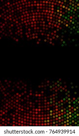 Dark Green, Red vertical pattern with colored spheres. Geometric sample of repeating circles on white background in halftone style.