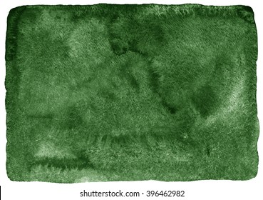 Dark Green Watercolor Background. Gradient Fill. Deep-green Hand Drawn Watercolour Texture. Nature, Eco Template. Rough, Uneven Edges And Rounded Corners.