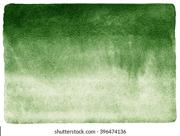 Dark Green Watercolor Background. Gradient Fill. Deep-green Hand Drawn Watercolour Texture. Nature, Eco Template. Rough, Uneven Edges And Rounded Corners.