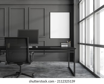 Dark Grey Modern Luxury Office Room Stock Illustration 2112325139 ...