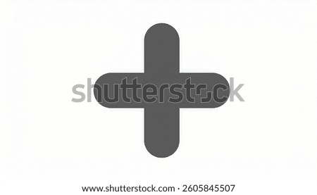 A dark grey rounded plus sign is centrally positioned against a white background. Its a simple, clean design, suitable for UI elements or graphics.