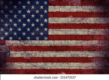 Dark Grunge American Flag on an old Brick Wall  - Powered by Shutterstock