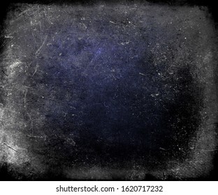 Dark Grunge Scratched Rusty Background, Old Film Effect, Distressed Horror  Texture With Black Frame And Space For Your Text Or Picture