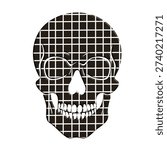 Dark human skull head featuring geometric white square mesh pattern for design