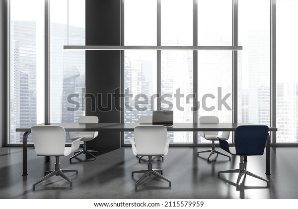 Dark Industrial Office Interior Armchairs Laptop Stock Illustration ...