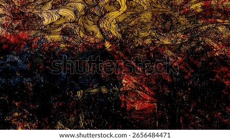 Dark and intense abstract visual with red and black as dominant tones. Curved lines and chaotic brushwork suggest burning forests, emotional turmoil, or expressive nightmarish energy 