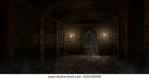 中世の地下牢の暗い内部 3dイラスト のイラスト素材