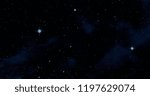 Dark interstellar space. 2d illustration. Stars in a deep space. Blue cold nebula. Dark night sky.