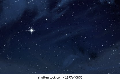Dark interstellar space. 2d illustration. Stars in a deep space. Blue cold nebula. Dark night sky. - Shutterstock ID 1197640870