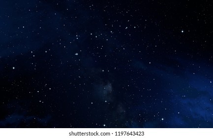 Dark Interstellar Space. 2d Illustration. Stars In A Deep Space. Blue Cold Nebula. Dark Night Sky.