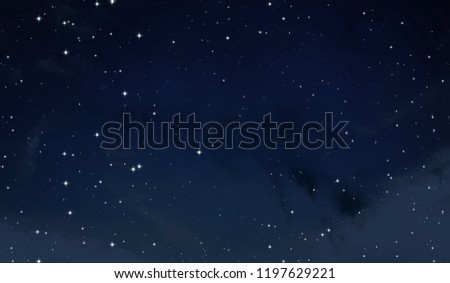 Dark interstellar space. 2d illustration. Stars in a deep space. Blue cold nebula. Dark night sky.