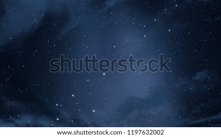 Dark interstellar space. 2d illustration. Stars in a deep space. Blue cold nebula. Dark night sky.