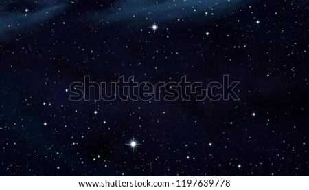 Dark interstellar space. 2d illustration. Stars in a deep space. Blue cold nebula. Dark night sky.