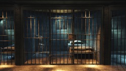 Dark Jail Cell At Night /  High Contrast Image, 3D Render, Illustration