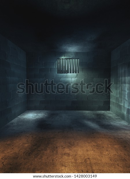 Dark Jail Cell Night High Contrast Stock Illustration 1428003149