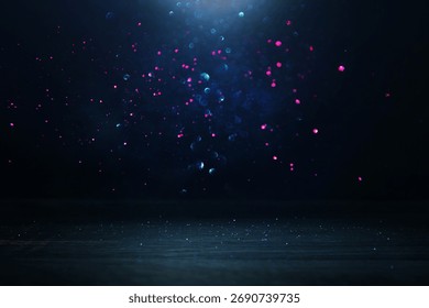 Dark light background with table. Concept of party or Halloween mockup
