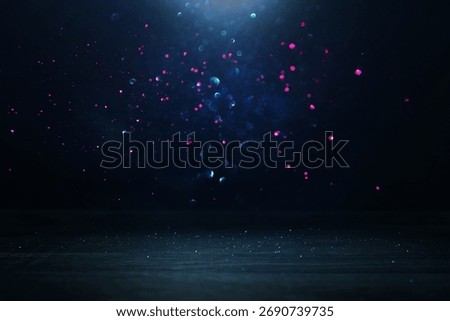 Dark light background with table. Concept of party or Halloween mockup