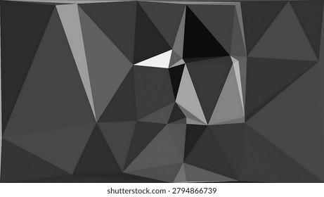 Dark low-poly geometric background with sharp faceted triangles and subtle depth, creating a modern corporate abstract design.