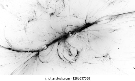 Dark Matter And Energy In Universe, Computer Generated Abstract Intensity Map, Black And White, 3D Rendering