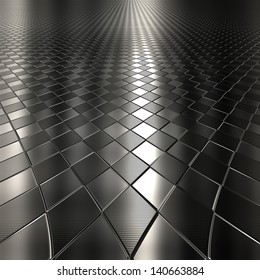 Dark Metal Silver Checked Pattern Background With Perspective