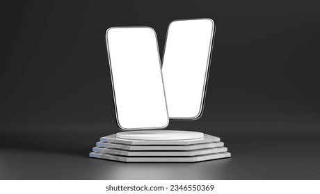 dark mobile application mockup with abstract background 3d illustration