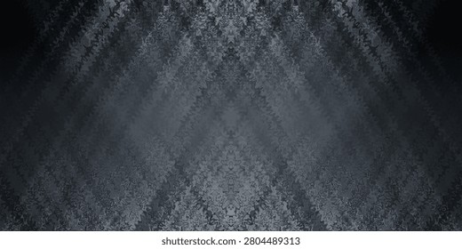 A dark, moody abstract background featuring a symmetrical chevron pattern in charcoal and black tones with highly intricate, grainy textures.