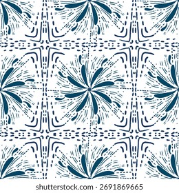 A dark navy firework-inspired pattern that blooms like flowers in the night sky. This elegant geometric motif adds depth and sophistication — perfect for wallpapers, fabric prints, or festive statione