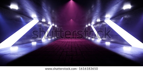 Dark Neon Glowing Club Spot Lights Catwalk\
Podium Stage Dance Floor Path Purple Blue Lights Led Concrete\
Grunge Structure 3D Rendering\
Illustration