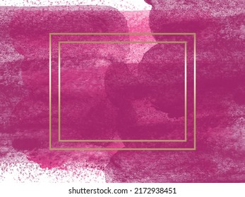 Dark Pink Watercolor Background With Golden Frame With Space For Text Unique