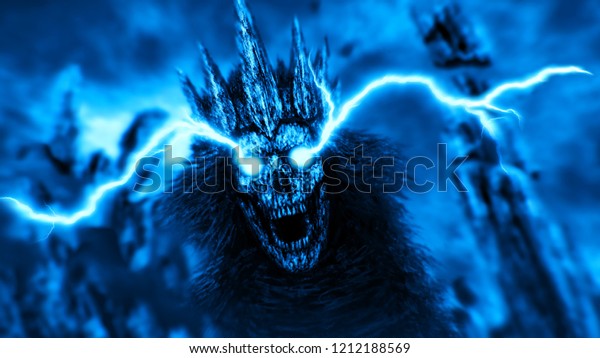 Dark Queen Lightning Eyes Blue Background Stock Illustration