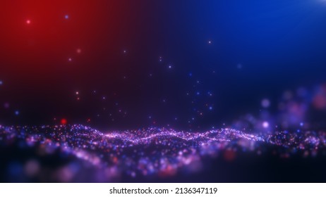 Dark Red Blue Glow Dust Particles, Light Effect.