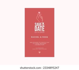 Dark red Elegant Save the Date Template with korean hand heart - Simple and Charming Design for Your Special Day
