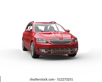 Dark Red Family Car - Front View - 3D Render