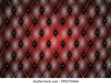 dark red leather capitone background texture. Red glossy upholstery premium dark fabric texture. Retro Chesterfield style soft tufted furniture 3d render with deep diamond pattern and buttons. 