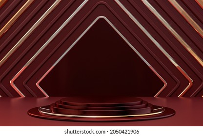 Dark Red And Silver Abstract Square Shape Luxury Podium Stage For Product Promotion 3d Rendering 