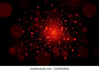 Dark Red sparkle rays glitter lights with bokeh elegant abstract background. Dust sparks background.