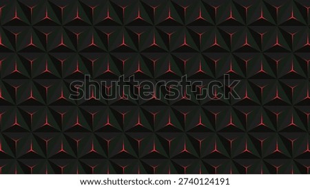 A dark, repeating geometric pattern featuring three-dimensional triangular shapes that emit a subtle, glowing red light from their crevices, creating a modern and futuristic textured background.